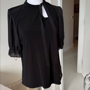 Nine West Black Tie-Neck Blouse